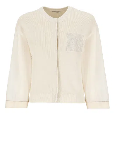 Shop Peserico Cotton And Silk Cardigan In Ivory