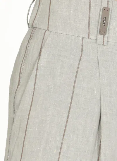 Shop Peserico Linen Pants In Grey