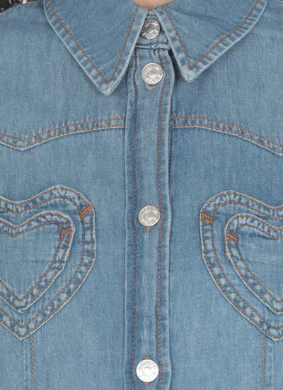 Shop M05ch1n0 Jeans Hearts Pockets Shirt In Light Blue