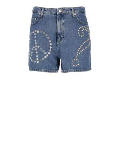 Shop M05ch1n0 Jeans Shorts With Stud In Blue