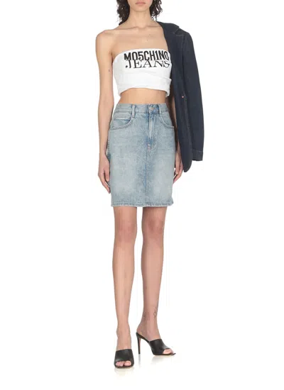 Shop M05ch1n0 Jeans Cotton Mini Skirt In Blue