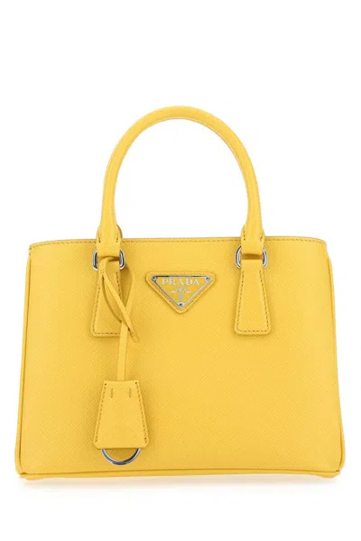 Shop Prada Yellow Leather Mini Galleria Handbag In F0377