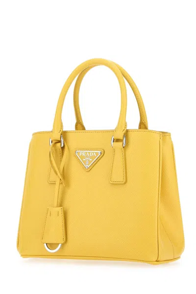 Shop Prada Yellow Leather Mini Galleria Handbag In F0377
