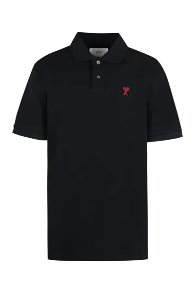 Shop Ami Alexandre Mattiussi Cotton Piqué Polo Shirt In Black