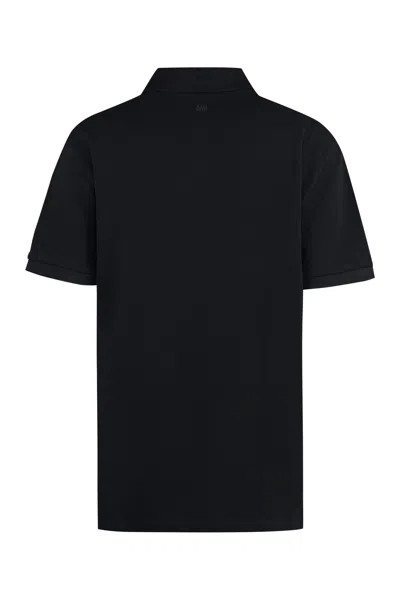 Shop Ami Alexandre Mattiussi Cotton Piqué Polo Shirt In Black