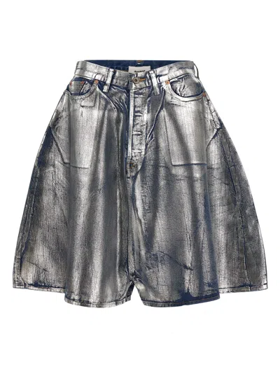 Shop Doublet Foil Denim Bermuda Shorts In Silver