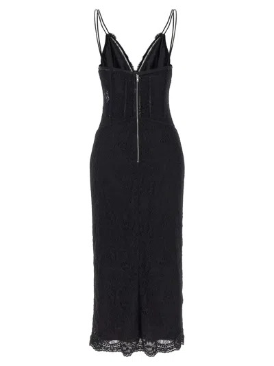 Dolce & Gabbana Lace Floral Midi Dress With Sheer Detailing In Black