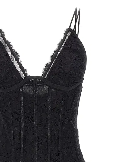 Dolce & Gabbana Lace Floral Midi Dress With Sheer Detailing In Black