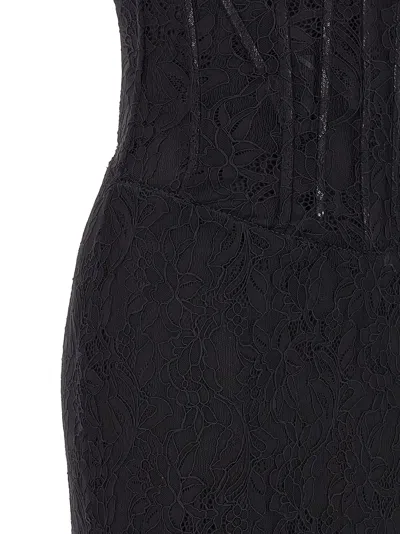 Dolce & Gabbana Lace Floral Midi Dress With Sheer Detailing In Black