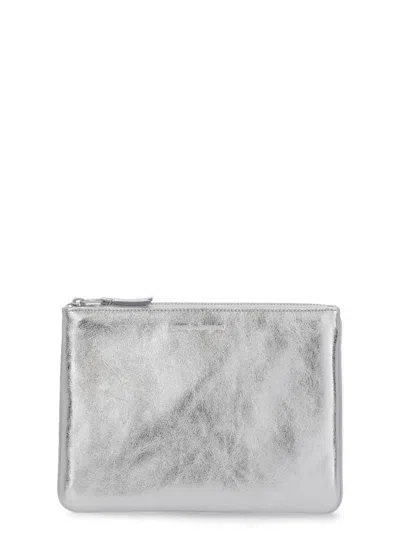Shop Comme Des Garçons Leather Pochette In Silver