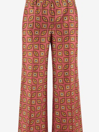 Shop Alberto Biani Silk Trousers With Geometric Pattern In Red