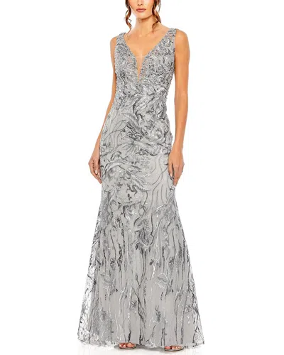 Shop Mac Duggal Sleeveless High Neck Embroidered Gown In Grey