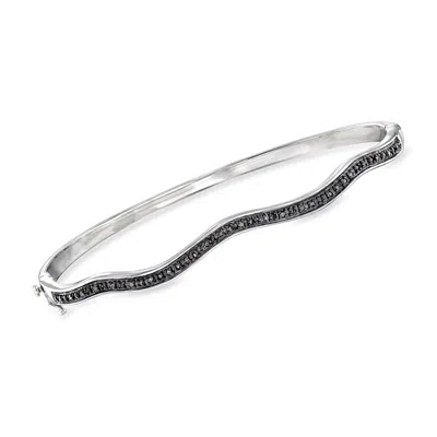 Ross-simons Black Diamond Wavy Bangle Bracelet In Sterling Silver In Black