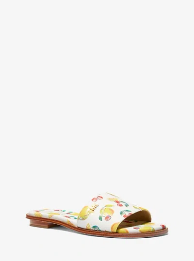 Shop Michael Kors Deanna Sequined Fruit Print Slide Sandal In White