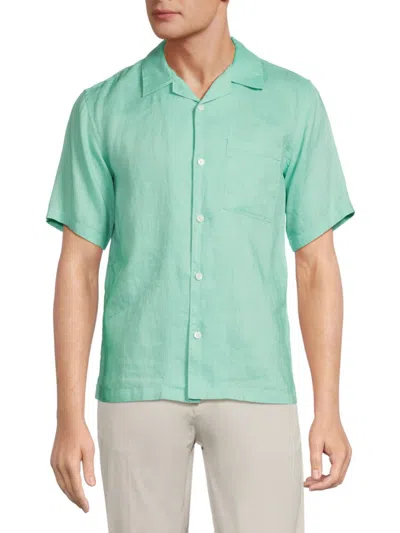 Theory Noll Linen Short Sleeve Shirt In Green