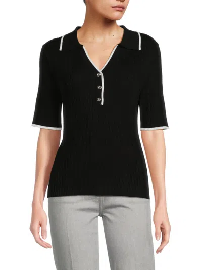 Shop Saks Fifth Avenue Women's Contrast Trim Sweater In Very Black