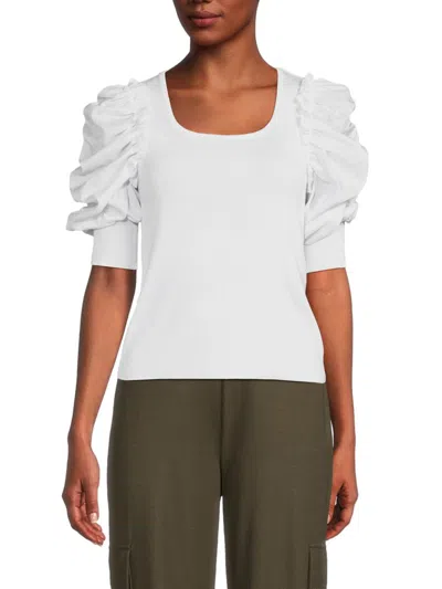 Shop Nanette Lepore Women's Ruched Sleeve Knit Top In White