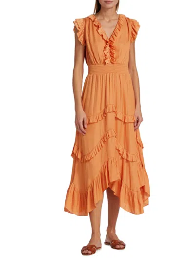 Shop Elie Tahari Women's The Layla Ruffle Maxi Dress In Orange