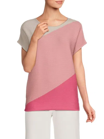 Shop T Tahari Women's Colorblock Ribbed Top In Pink Multicolor