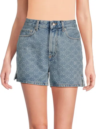 Shop Off-white Women's Monogram Denim Shorts In Blue