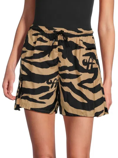 Shop Off-white Women's Zebra Print Drawstring Shorts In Beige Black