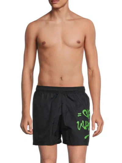 Shop Off-white Men's Neen Graphic Swim Shorts In Black