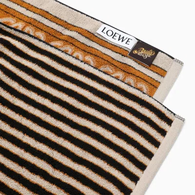 Shop Loewe | Brown Striped Beach Towel With Logo In Cotton Towelling