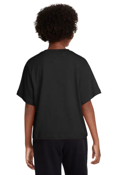 Shop Nike Sportswear Kids' Essential Boxy Embroidered Swoosh T-shirt In Black/white