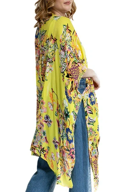 Saachi Floral Print Cropped Cover-up Kaftan In Yellow