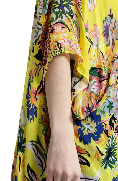 Saachi Floral Print Cropped Cover-up Kaftan In Yellow