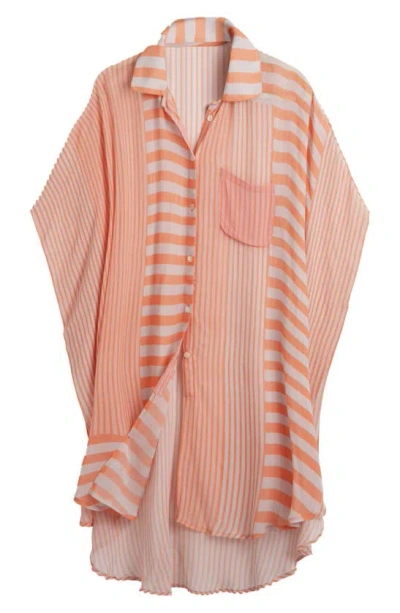 Shop Saachi Sheer Oversize Stripe Cover Up Shirt In Orange