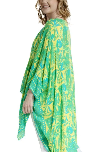 Shop Saachi Tropical Floral Print Cover-up Kaftan In Blue Combo