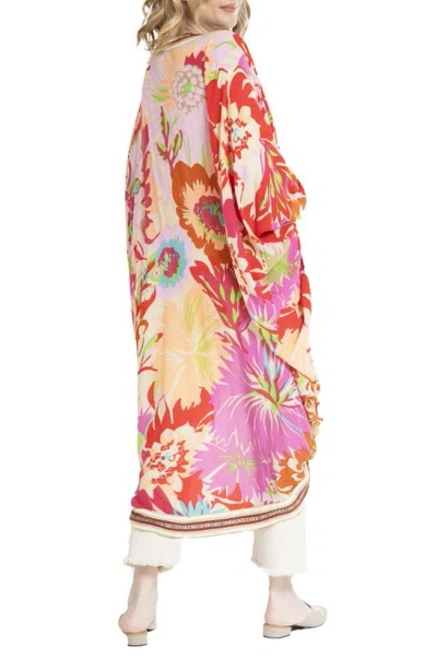 Saachi Floral Cocoon Duster In Pink Multi