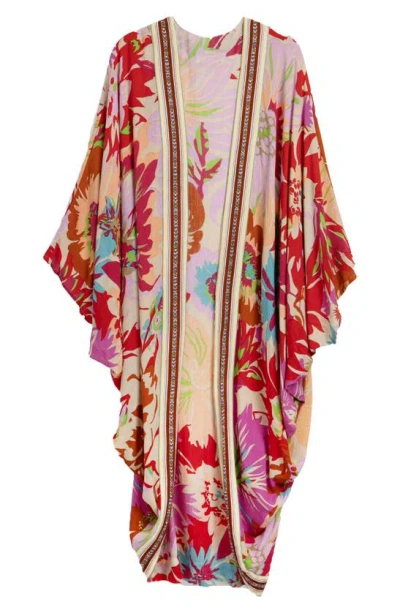 Saachi Floral Cocoon Duster In Pink Multi