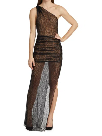 Shop Laquan Smith Women's Backless Sheer Lace Gown In Black