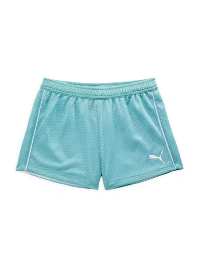 Shop Puma Girl's Double Mesh Shorts In Turquoise