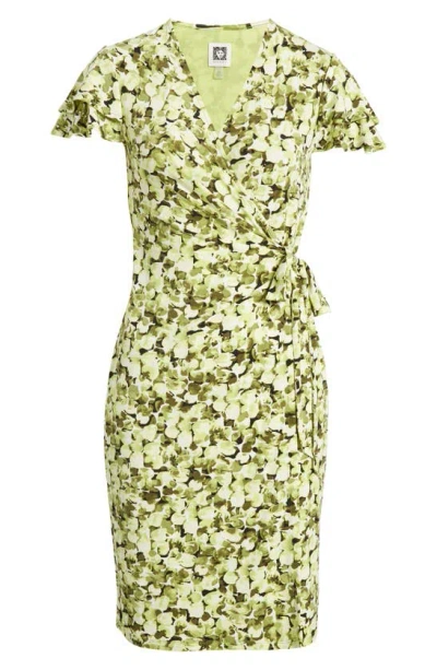 Shop Anne Klein Abstract Floral Flutter Sleeve Wrap Dress In Sprout Multi