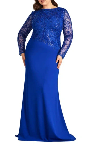 Shop Tadashi Shoji Sequin Floral Long Sleeve Gown In Mystic Blue