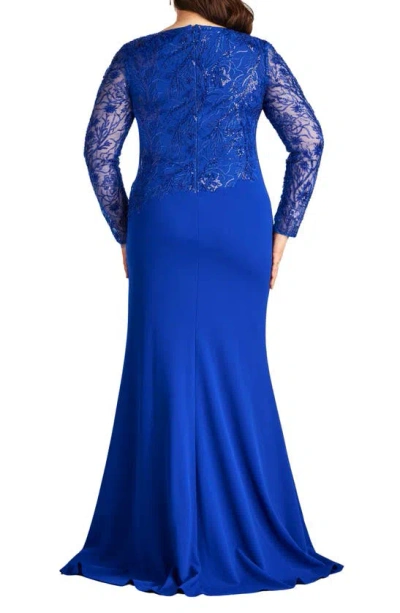 Shop Tadashi Shoji Sequin Floral Long Sleeve Gown In Mystic Blue