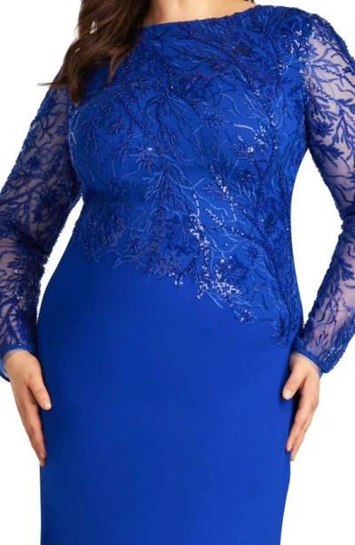 Shop Tadashi Shoji Sequin Floral Long Sleeve Gown In Mystic Blue