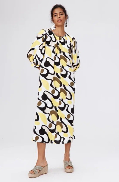 Shop Dvf Bambi Geo Print Midi Dress In Mirage Yellow