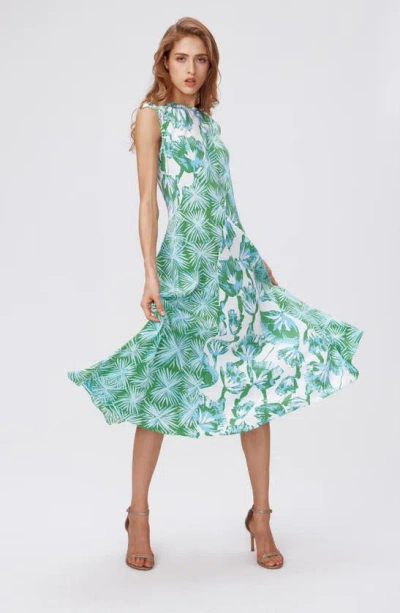 Shop Dvf Sunniva Mixed Print Midi Dress In Sea Trees Lg/ Sea Holley Green