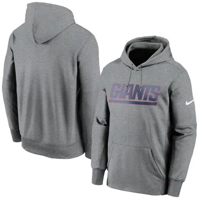 Shop Nike Heathered Charcoal New York Giants Wordmark Therma Performance Pullover Hoodie In Heather Charcoal