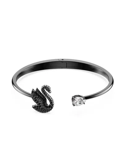Shop Swarovski Women's Swan Ruthenium-plated &  Crystal Cuff In Black