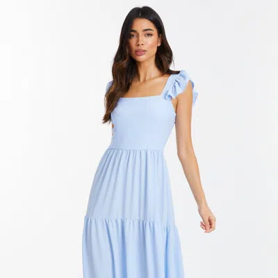 Shop Quiz Textured Jersey Tiered Maxi Dress In Blue