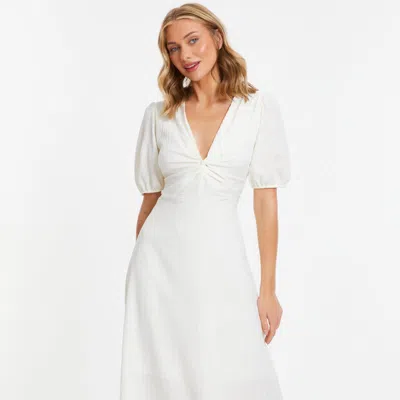 Shop Quiz Textured Woven Knot Front Midaxi Dress In White