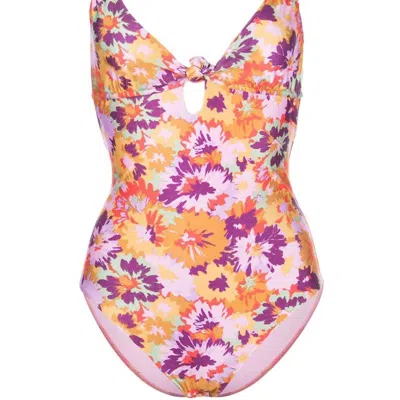 Shop Zimmermann Violet Knotted 1pc Mustard Floral Swimsuit In Purple