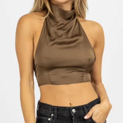 Shop Olivaceous Silky Open Back Crop Top In Brown