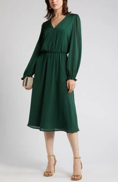 Shop Charles Henry Floral Long Sleeve Dress In Forest Green