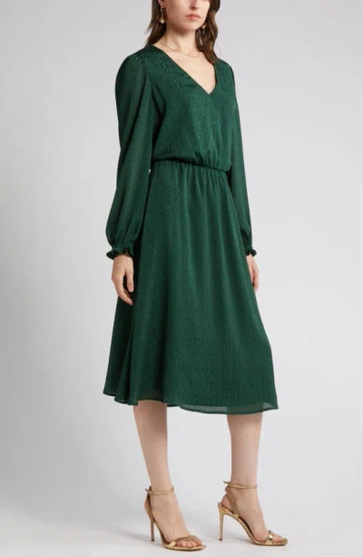 Shop Charles Henry Floral Long Sleeve Dress In Forest Green